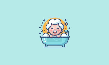 old women on bath tub vector flat design