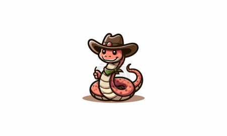 cartoon snake wearing hat cowboy vector flat design