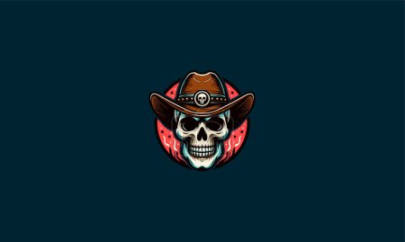 Illustration for Head skull wearing hat cowboy vector flat design - Royalty Free Image