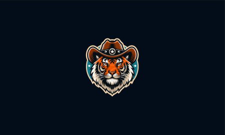 tête tigre portant chapeau cowboy vecteur plat design logo