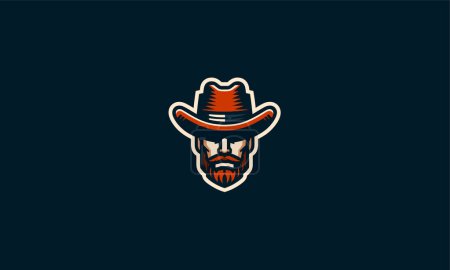 Mann mit Hut Cowboy-Vektor flache Design-Logo