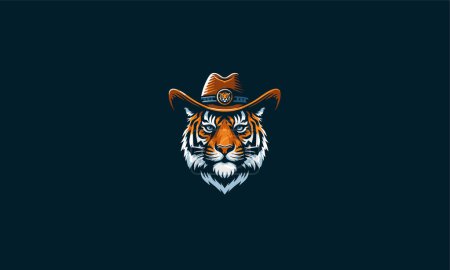 tête tigre portant chapeau cowboy vecteur plat design logo