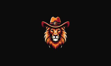 tête lion portant chapeau cowboy vecteur mascotte design