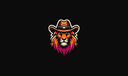 cabeza león usando sombrero vaquero vector mascota diseño