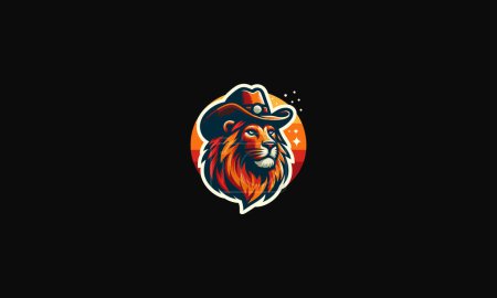 head lion wearing hat cowboy vector mascot design