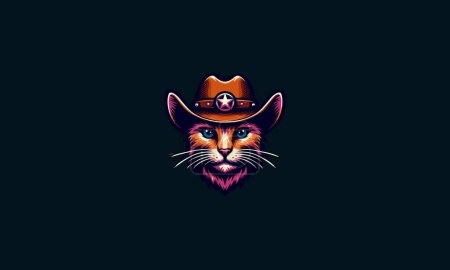 cat angry wearing hat cowboy vector mascot design