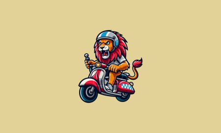 lion angry riding scooter vector mascot design