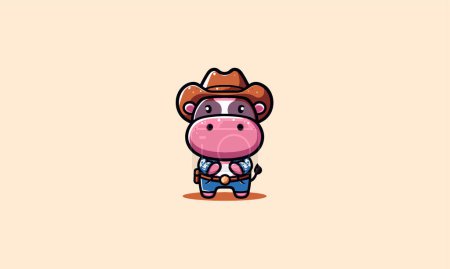 hippo wearing hat cowboy vector mascot design