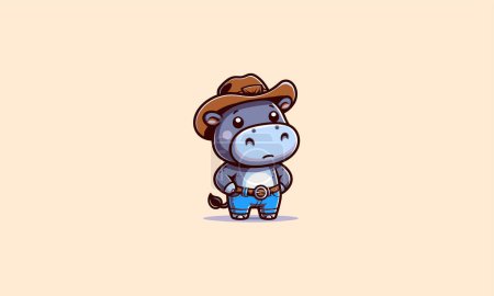 hippo wearing hat cowboy vector mascot design