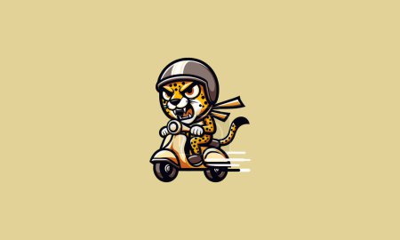 cheetah angry riding scooter vector flat design