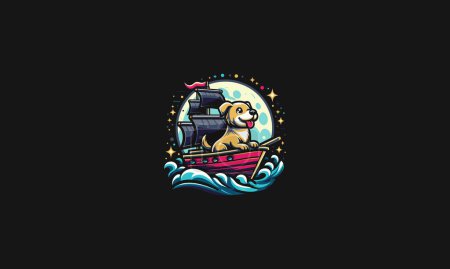 Hund Reiten Schiff auf See Vektor Logo-Design