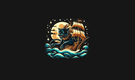 panther riding ship on sea vector artwork design