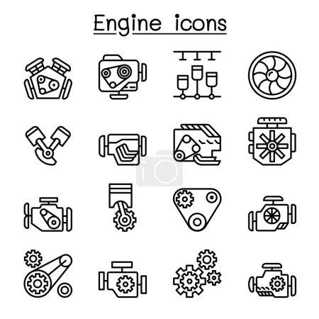 Téléchargez les illustrations : Icône du moteur dans un style de ligne mince - en licence libre de droit