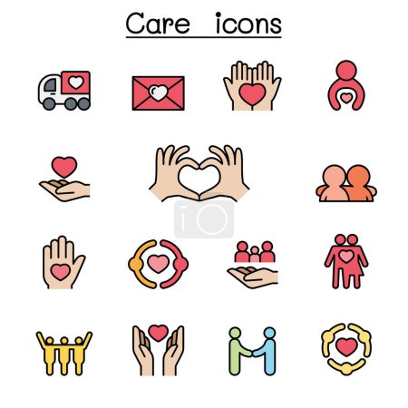 Illustration for Care, Charity, Kindness color line icon set - Royalty Free Image