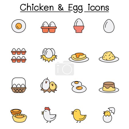 Illustration for Chicken & Egg color line icon set - Royalty Free Image
