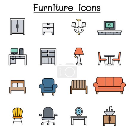 Illustration for Furniture color line icon set - Royalty Free Image