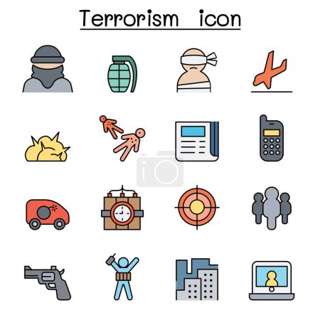 Illustration for Terrorism color line icon set - Royalty Free Image