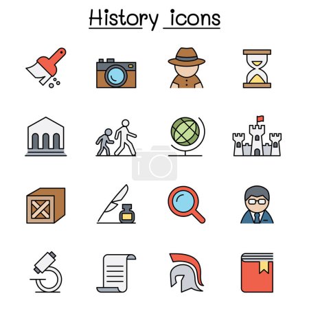 Ilustración de Historia y arqueología conjunto de iconos de línea de color - Imagen libre de derechos