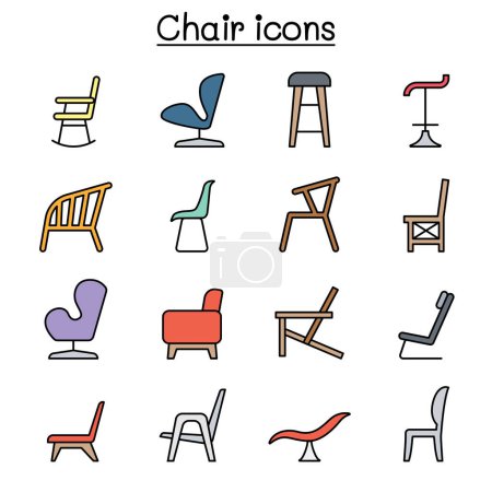 Illustration for Chair color line icon set - Royalty Free Image