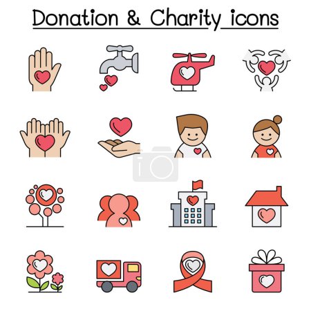 Illustration for Donation and Charity color line icon set - Royalty Free Image