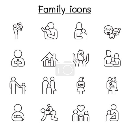 Téléchargez les illustrations : Icône de famille dans un style de ligne mince. AVC comestible - en licence libre de droit