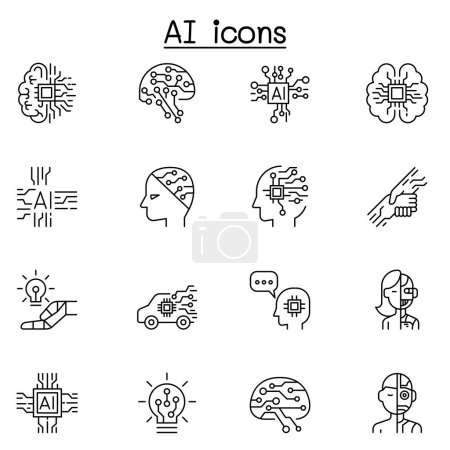 AI icon set in thin line style