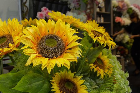 Beautiful sunflowers in a flower shop. Flowers