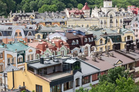Colorful houses in a classic style from above. Architecture