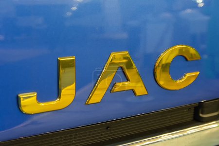 Photo for Kyiv, Ukraine - October 24, 2018: Logotype of the truck JAC of Chinise manufacture on the car cabin - Royalty Free Image