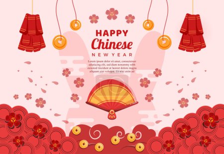 Illustration for Flat Happy Chinese New Year 2023 Rabbit Year Illustration Background Design - Royalty Free Image