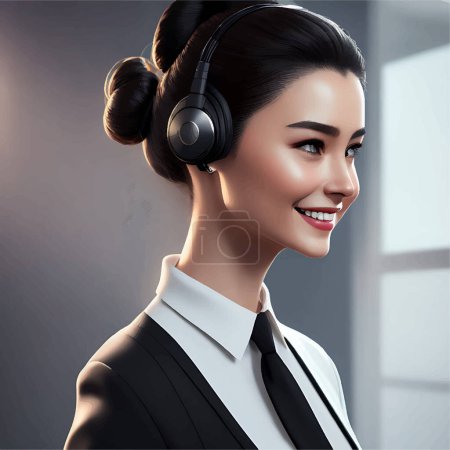 Illustration for This illustration features a customer service lady wearing a black suit and smiling nicely. - Royalty Free Image