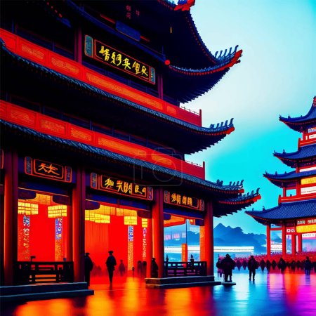Téléchargez les illustrations : Cette œuvre numérique présente une superbe illustration 3D réaliste d'un sanctuaire culturel chinois. Les détails complexes de l'architecture du sanctuaire sont mis en évidence par le rendu réaliste, créant une atmosphère immersive et enchanteresse. - en licence libre de droit