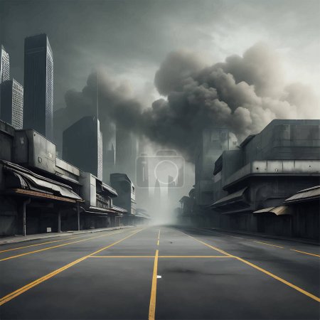 This illustration portrays a distant, eerie dystopian world with a hazy atmosphere, created using realistic ray tracing technology. The haunting and immersive artwork makes the viewer feel as if they are truly in the scene.