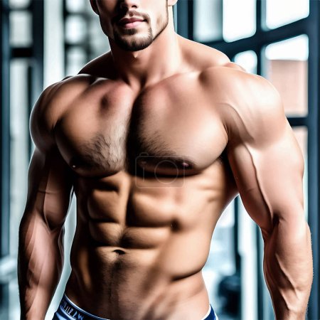 Clean Portrait of Muscular Man Body with Sixpack Abs Realistic 3D Illustration