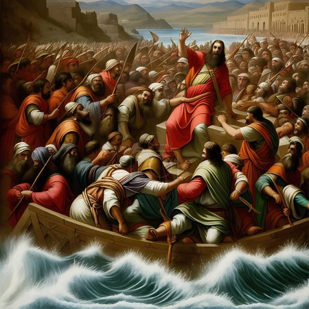 Illustration for Moses with Israelites Biblical Exodus Event Illustration - Royalty Free Image