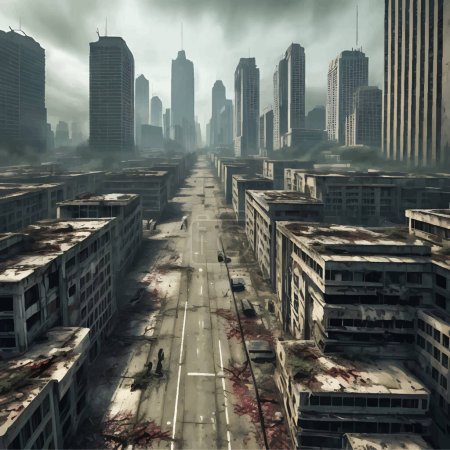 Téléchargez les illustrations : Illustration photoréaliste surréaliste 3D d'une ville abandonnée après l'Apocalypse - en licence libre de droit
