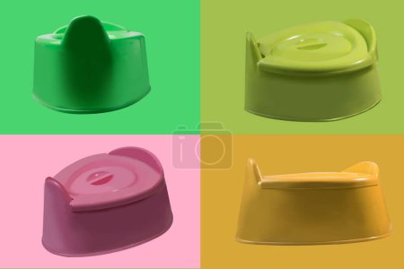 Téléchargez les photos : Petit pot pour enfants sur un terrain de différentes couleurs, avec chemin de coupe - en image libre de droit
