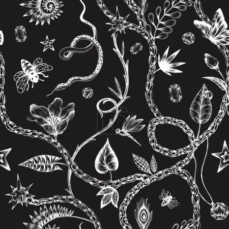 Foto de Hermoso patrón sin costuras de moda con animales de quimera dibujados a mano. Stock ilustración textil de moda. - Imagen libre de derechos
