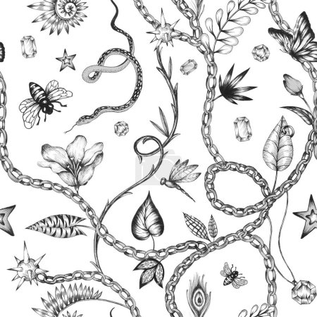 Photo for Beautiful trendy seamless pattern with hand drawn chimera animals. Stock fashionable textile illustration. - Royalty Free Image