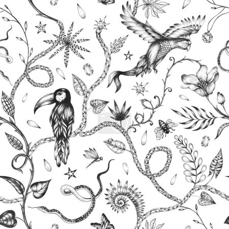 Foto de Hermoso patrón sin costuras de moda con animales de quimera dibujados a mano. Stock ilustración textil de moda. - Imagen libre de derechos