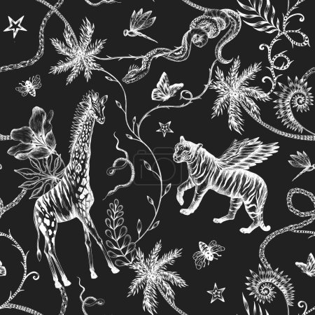 Photo for Beautiful trendy seamless pattern with hand drawn chimera animals. Stock fashionable textile illustration. - Royalty Free Image