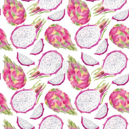 Photo for Beautiful seamless pattern with watercolor tasty dragon fruit. Healthy vegan food. - Royalty Free Image
