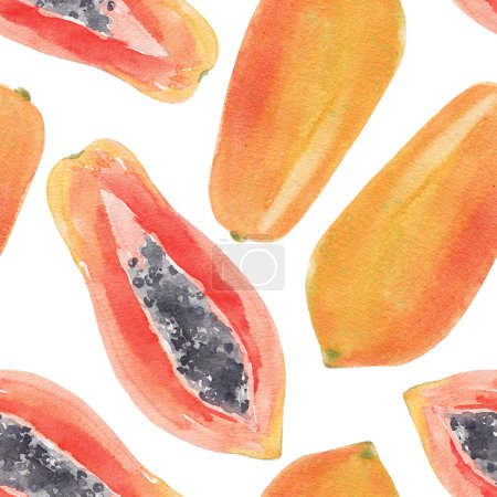 Téléchargez les photos : Magnifique motif sans couture avec aquarelle savoureux fruit de papaye. Aliments végétaliens sains. - en image libre de droit