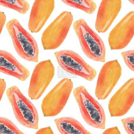 Téléchargez les photos : Magnifique motif sans couture avec aquarelle savoureux fruit de papaye. Aliments végétaliens sains. - en image libre de droit