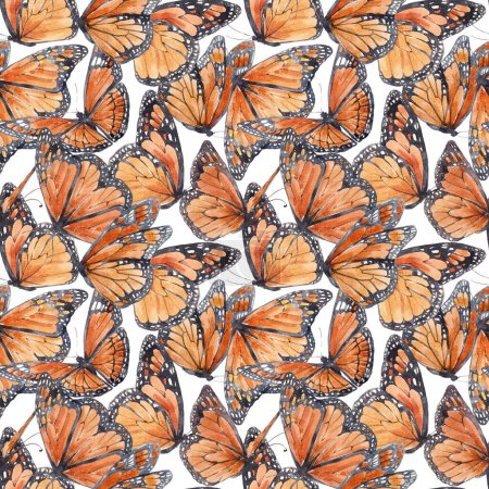 Téléchargez les photos : Magnifique motif sans couture avec de jolis papillons aquarelles dessinés à la main. Illustration de stock. - en image libre de droit