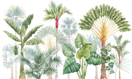 Foto de Beautiful stock clip art illustration with watercolor tropical palm trees. - Imagen libre de derechos