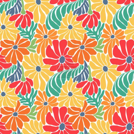 Foto de Beautiful old style retro floral seamless pattern with hand drawn colorful flowers. Stock illustration. - Imagen libre de derechos