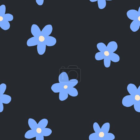 Foto de Beautiful old style retro floral seamless pattern with hand drawn blue flowers. Stock illustration. - Imagen libre de derechos