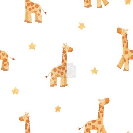 Foto de Beautiful simple seamless pattern with watercolor cute safari giraffe animal. Stock illustration. - Imagen libre de derechos