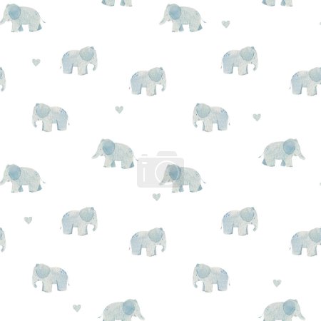 Téléchargez les photos : Beautiful simple seamless pattern with watercolor cute safari elephant animal. Stock illustration. - en image libre de droit